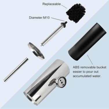 EXLECO Щітка для унітазу з нержавіючої сталі з запасним наконечником, підставка, комплект для ванної кімнати, золота