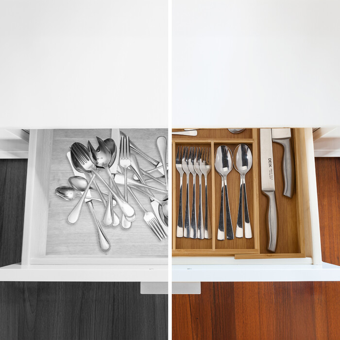 Relaxdays Bamboo Cutlery Box, Extendable M