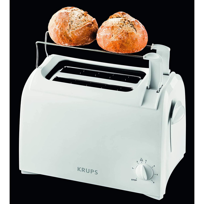 Krups Toaster Pro Aroma, 2-Slice Toaster with Wide Slots, 6 Browning Levels, Toast Lift and Bagel Function, KH151110, White