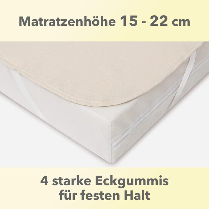 STUDIO Molton Mattress Protector 140x200cm, Made in Green, 100% breathable cotton, Made in Germany, Mattress topper with corner elastics 140 x 200 cm, Natural colors