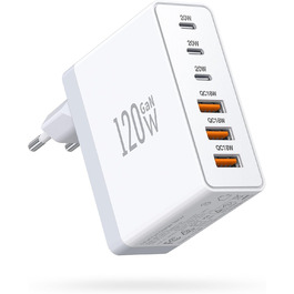 Зарядний пристрій USB-C 120W з USB-A (4 порти) PD3.0 для MacBook Air, iPhone 17/16/15/14 Pro/Pro Max, Samsung та інших пристроїв – білий