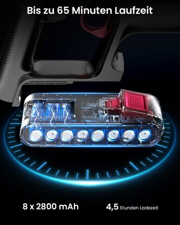 Бездротовий пилосос Anyson 45000Pa потужністю 550W з акумулятором 70Min, об'єм 1.6L, тихий, з LED-дисплеєм та антизаплутувальною насадкою, для твердих поверхонь, килимів та шерсті тварин