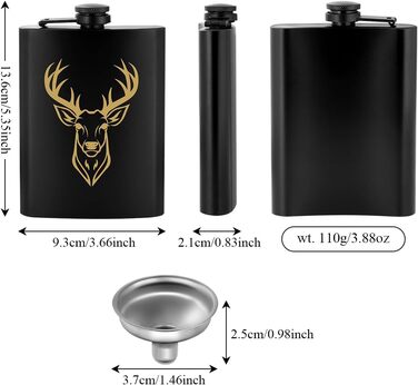 Фляга туристична 237мл з нержавіючої сталі, з воронкою та листівкою, подарункова коробка, з візерунком 'Золотий олень'