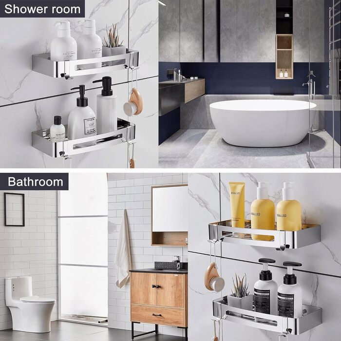 Hoomtaook Shower Shelf Bathroom Shower Wall Shelf Shower Organizer, No Drilling, No Damage to Wall Mount, for Bathroom and Kitchen Accessories, 2 Pack
