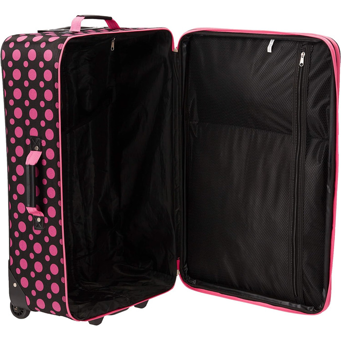 Набір валіз Rockland Softside, 4 шт. (14/20/24/28), стильний дизайн, чорно-рожевий принт