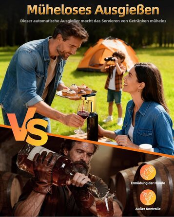 Електричний декантер для вина 5-в-1 з регульованою дозуванням, цифровий виливач, автоматичний дозатор вина, подарунок на день народження/День святого Валентина (золотий)