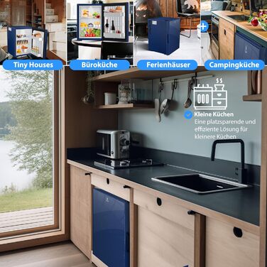 Міні-холодильник KESSER® Minibar 40L з дверцятами з прозорого скла, Navy Blue - ідеальний для кемпінгу, офісу, спальні, готелю, кухні. Безшумний, з можливістю зміни дверцят та внутрішнім освітленням, з відкривачем для пляшок.