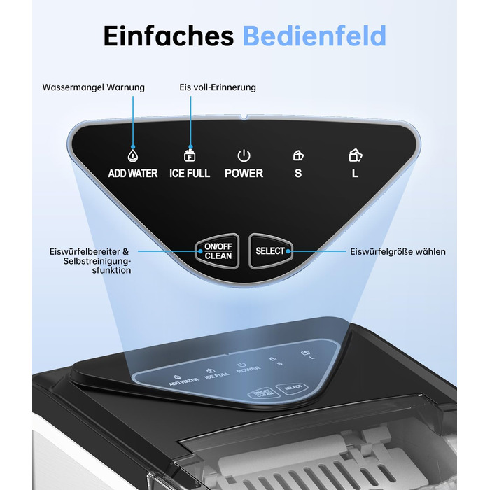 Машина для приготування льоду WIE 1.3L, 9 кубиків за 6 хвилин, тиха, самоочисна, для кухні, офісу, бару, вечірки (срібляста)