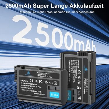 Акумулятор Homesuit EN-EL15c/a/15 (2шт) з LCD зарядним пристроєм для камер Nikon Z5, Z6, Z6II, Z6III, Z7, Z8, D7500, D7000, D7100, D7200, D500, D600, D610, D750, D780, D800, D810, D800E, D810A, D850