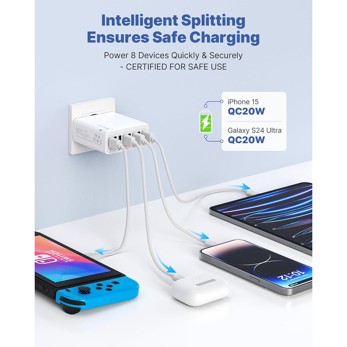 Мережевий адаптер USB 6 портів 33W з QC 3.0, білий (2 шт.) - для iPhone, iPad, Android