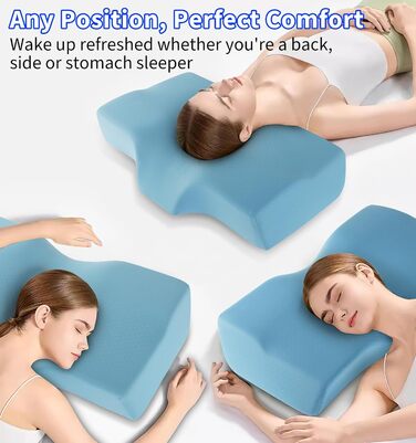 Ортопедична подушка Hydomi для шиї та плечей з Memory Foam, для сну на боці, спині та животі, сіра та біла (05-sky Blue)