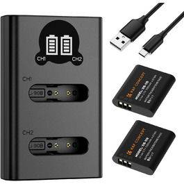 Акумулятор K&F CONCEPT DB-110 1100mAh 2 шт. з зарядним пристроєм Dual Slot, сумісний з Ricoh GR III, GR IIIx, Theta X, WG-6, G900 II, G900SE II, Olympus TG7/6/5/4