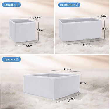 Puricon 13-Piece Storage Box Set Fabric Drawer Organizer/Organization System for Clothes Foldable Storage Boxes Set Boxes for Closet Bedroom - (8 Pieces, White)