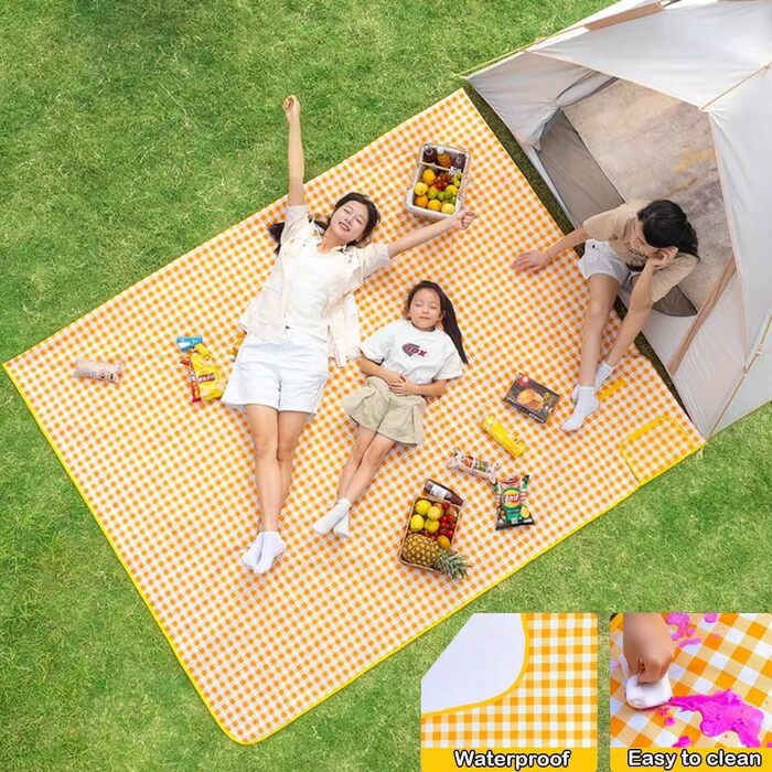 Великий килимок для пікніка 203.2x203.2 см, водонепроникний, пісоконепроникний, для відпочинку на природі, на пляж, в парк, кемпінг (203.2x203.2 см, жовтий)