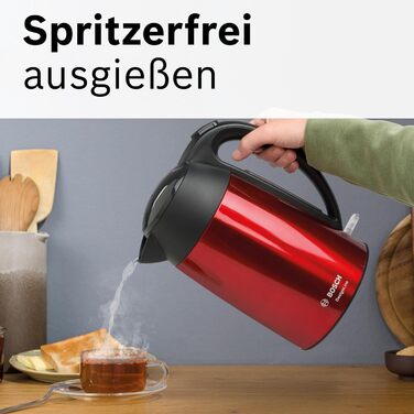 Електричний чайник Bosch DesignLine TWK3P424, 1.7 л, червоний, бездротовий, з індикатором рівня води та захистом від перегріву