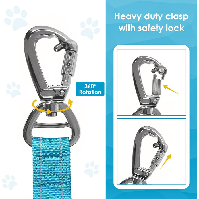 Тактична повідок для собак AUBELL, міцна, світловідбиваюча, без натягу, з амортизатором, для середніх та великих собак, з м'якою ручкою, страхувальний ремінь для авто, поворот на 360°, зелений (M-L, синій)