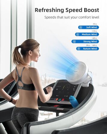 Вентилятор Koonie 10000 mAh з кліпсою, 20 см, портативний USB, акумуляторний, 4 швидкості, 360° оберт, тихий, для дому, офісу, дитячої коляски, кемпінгу, гроубокса (білий)