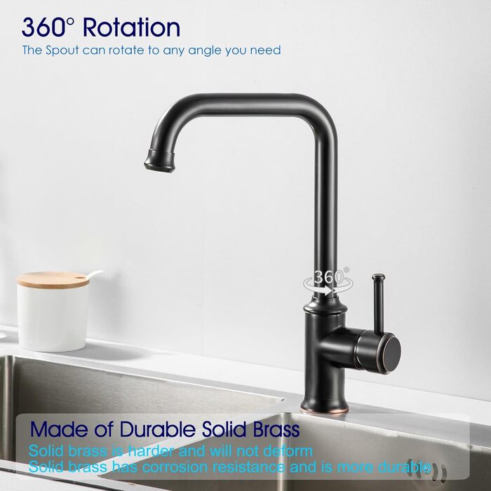 Кухонний змішувач з поворотним виливом 360°, чорний, для кухні