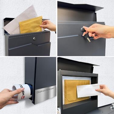 Поштовий ящик Metzler Anthrazit RAL 7016 з газетницею та табличкою з нержавіючої сталі V2A, антикорозійний, сучасний, 10 років гарантії на запчастини