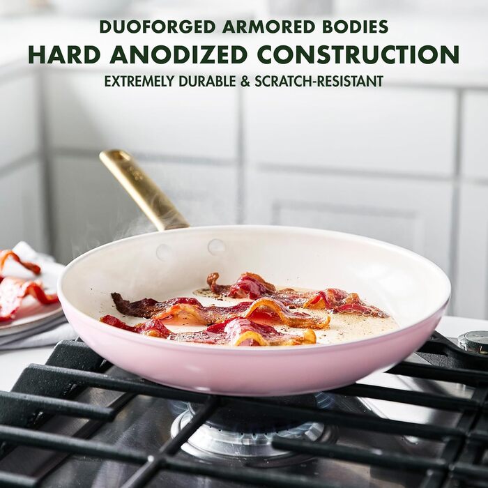 Набір сковорідок GreenPan Reserve з керамічним антипригарним покриттям (20 та 26 см), індукційні, для духовки, без PFAS, золотий ручка, блакитний & рожевий (для мами)