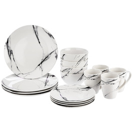 Набір посуду American Atelier Marble Coupe 16 предметів - Білий фарфоровий сервіз для вечері, обідні та десертні тарілки, чашки та піали. Ідеальний подарунок!