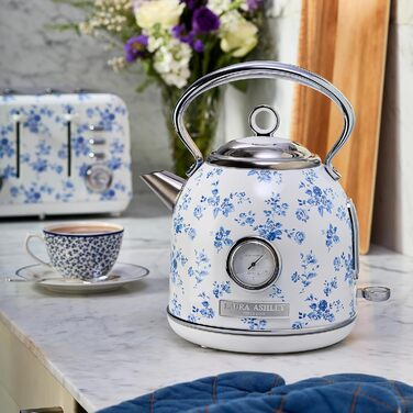 Laura Ashley Elveden Wireless Electric Kettle - 1.7L Stainless Steel, 2.2kW Fast Boil, Temperature Display & Overheat Protection