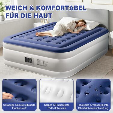 Надувний матрац LEADZM для 2 осіб з електронасосом, 203x152x46 см, сірий (блакитно-білий, подвійний). Flock/PVC, до 295 кг