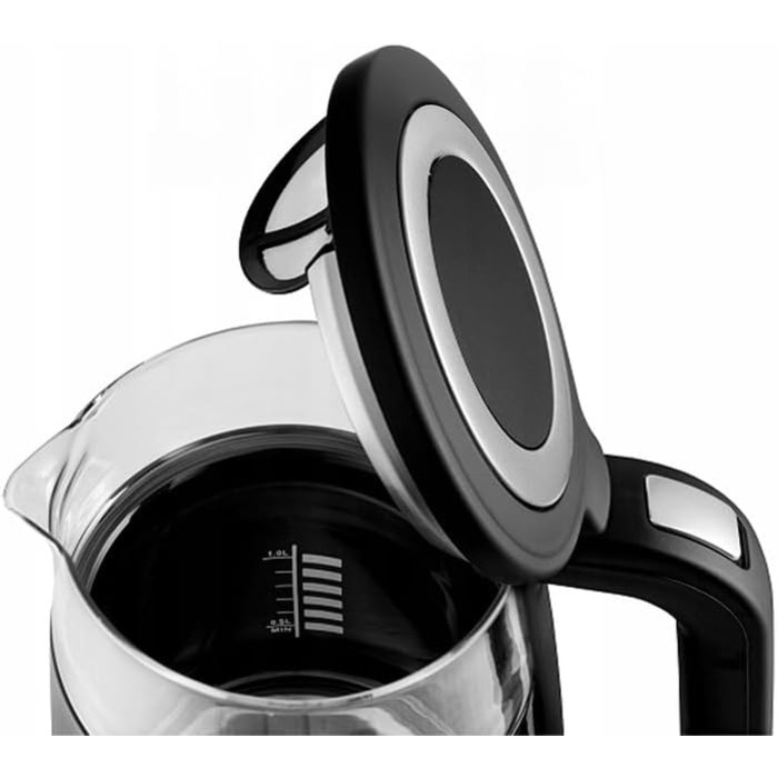 Електричний чайник 1.7л зі скляним корпусом та сенсорним дисплеєм, 2200W, регулювання температури (40–100°C), 5 програм, функція підігріву, нержавіюча сталь, бездротовий