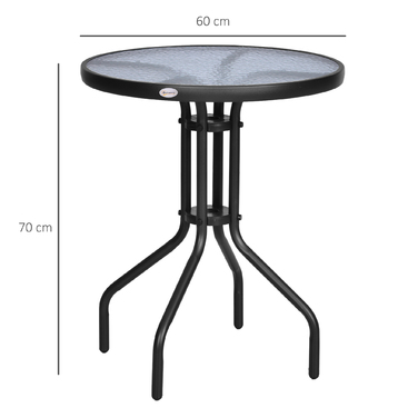 Круглий садовий стіл Outsunny Ø60xH70cm з металу та захисним склом, ідеально підходить для саду та балкону