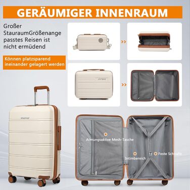 Набір валіз Joyway 5шт з жорстким корпусом, 4 колеса та TSA-замок. В комплекті: косметичка та сумка. Колір: білий/коричневий