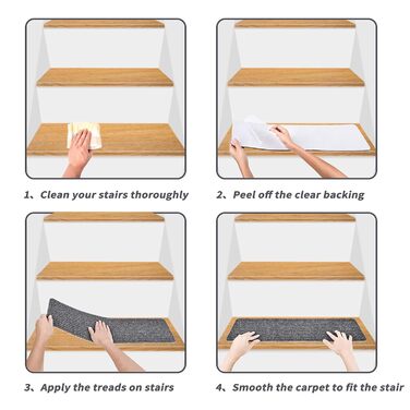 Набір сходинкових килимків MBIGM 15 шт. 20x76 см, самоклеючі, для безпеки дітей, літніх людей та домашніх тварин, сірий