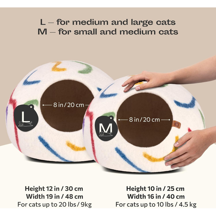 Кішка ліжко MEOWFIA, висока, екологічна, з 100% мериносової вовни, для котів та кошенят (Сірий Хеграу), Tucson Sunset, L