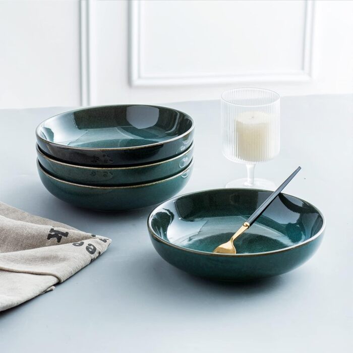 Набір супових тарілок UNICASA, 4 шт, порцеляна, 16 см, 740 мл, зелені