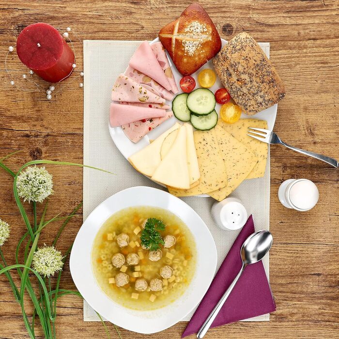 MamboCat Lotta Комплект посуду 30 предметів, біле порцелянове посуд для 6 осіб | 6 кавових чашок, 6 тарілок під чашки, 6 десертних тарілок, 6 супових тарілок, 6 обідніх тарілок | Для ресторану, готелю та дому