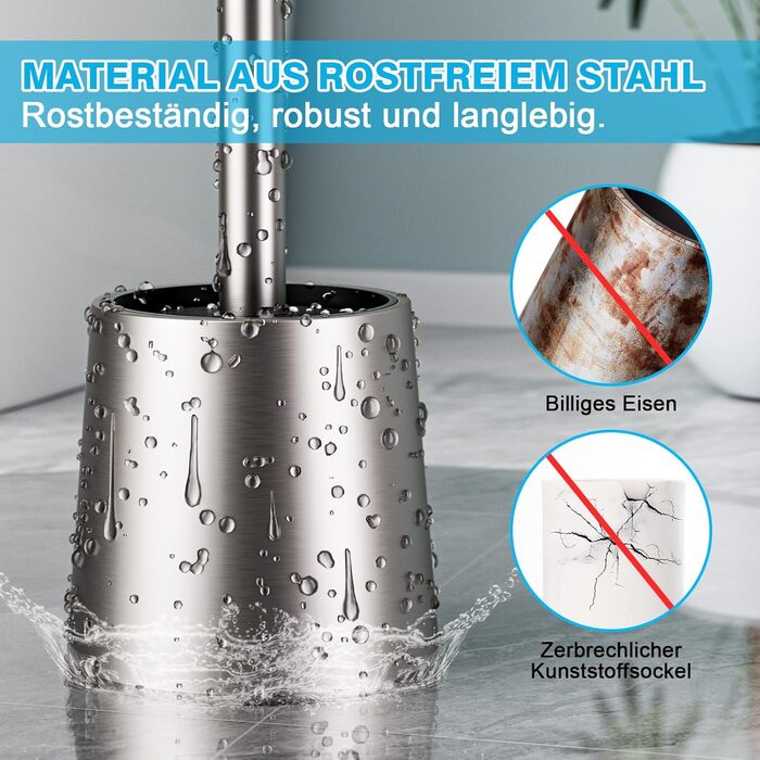 Набір для чищення унітазу FUNPALA з нержавіючої сталі та силікону, 2 насадки, ручка-тримач, сріблястий