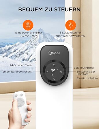 Масляний радіатор Midea NY2311-24UR, 2300 Вт, 11 секцій, електричний обігрівач з термостатом, LED-дисплеєм, дистанційним керуванням, захистом від перегріву, 4 режими роботи, тихий