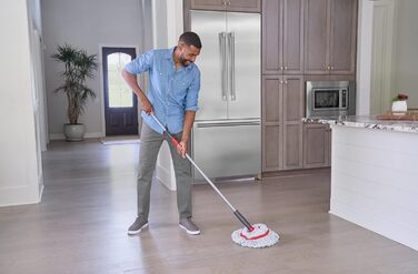 Rubbermaid Microfiber Twist Mop and 2 Refill Sets, Red, Integrated Wringer, Machine Washable and Reusable, Lightweight, Cleans Hard-to-Reach Areas, for