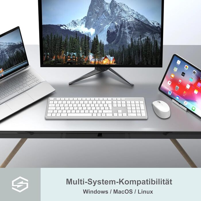 Бездротовий комплект клавіатури та миші Leadsail K786 з цифровою клавіатурою QWERTZ (німецька) - тиха клавіатура, 2.4 GHz, USB Nano приймач для ПК/ноутбука (сірий)