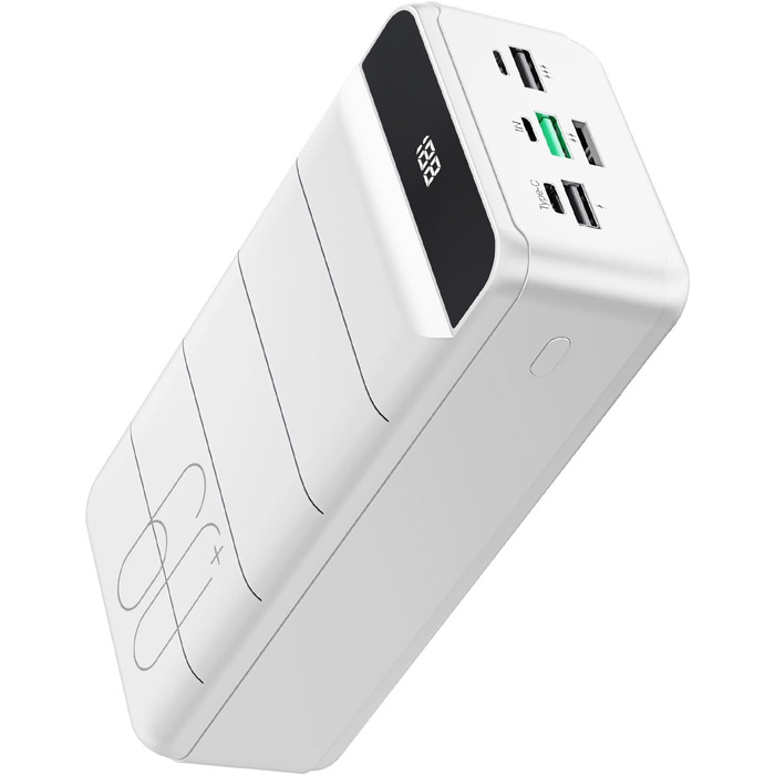 Powerbank 60000mAh з LED-дисплеєм, 22,5W PD USB-C, 4 виходи та 3 входи, сумісний з iPhone, Android та іншими пристроями (білий)