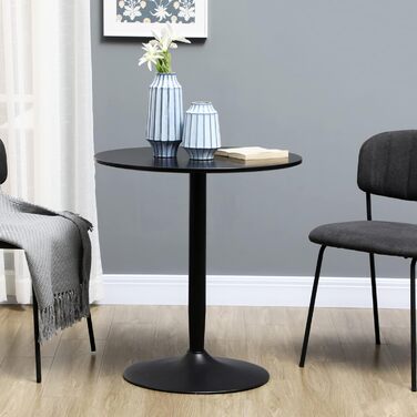 HOMCOM Dining Table, Round Kitchen Table, Modern Dining Table for 2 People, Bar Table Pedestal Table with Steel Leg, Non-Slip Foot Pad, Coffee Table for Living Room, Ø70 x 75 cm, Black 70L x 70W x 75H cm Black