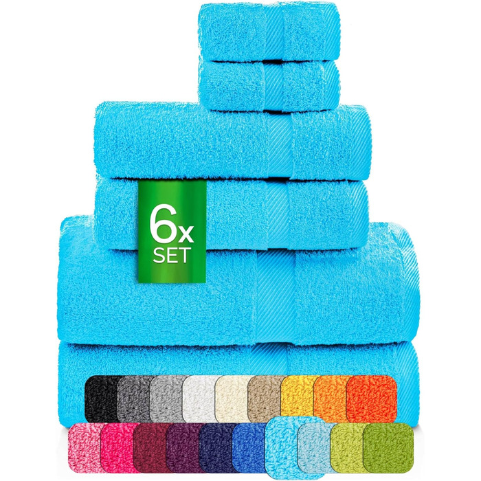 Набір рушників éterea Carli Frottee: 6 шт. (2x70x140 + 4x50x100) - 100% бавовна, Oeko-Tex, 500 GSM, сірий & блакитний