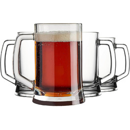 Pub Beer Glass, 500 cc, Classic Design with Handle, Dishwasher Safe, Robust Glass, Versatile for Beer, Soft Drinks, and Cocktails, Set of 4