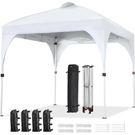 Yaheetech Pop-Up Gazebo 2.4 x 2.4 m, Adjustable Height Garden Gazebo, Waterproof & Sun Protection Party Tent, Garden Tent with Rolling Carry Bag for Outdoor Market, Garden, Courtyard, (White, 2.43x2.43m)
