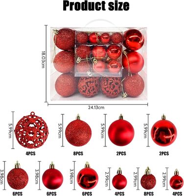 Новорічні кулі 50 шт. 3/4/6 см, блискучі кулі для прикраси ялинки, пластикові, червоні