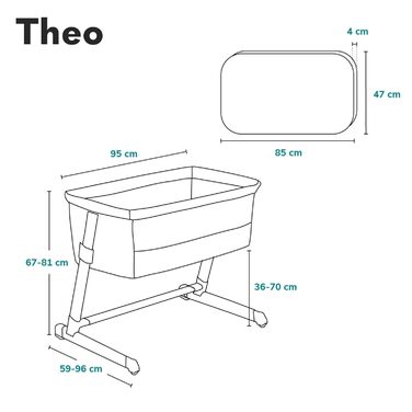 Lionelo Theo 2in1 Baby Cot, Travel Cot for Baby, Bedside Cot for Baby from Birth up to 9 kg, Height Adjustment, Tilt Adjustment, Folding Side Rail, Mattress, Mosquito Net (Dove Grey) Dove Grey 1 Piece (1 Pack)