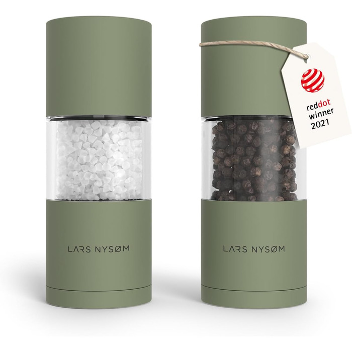 Набір для помелу солі та перцю LARS NYSØM з нержавіючої сталі (2 шт.) з регульованим керамічним жорном, зелений колір