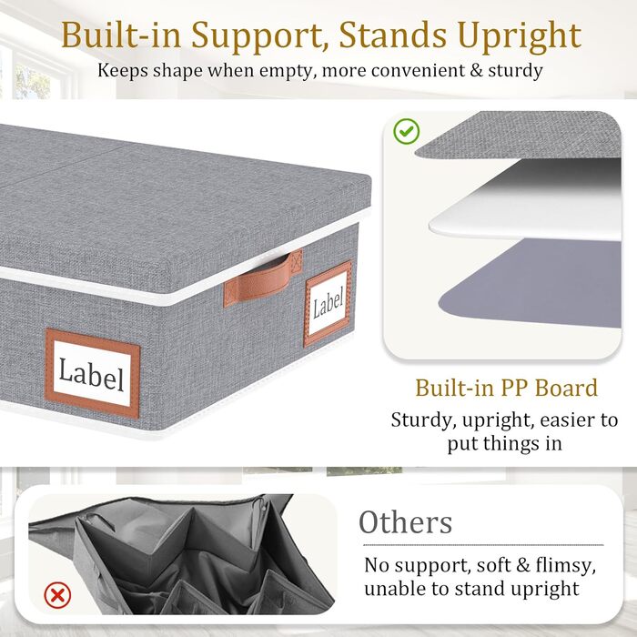 Yawinhe 2 Pack Under Bed Storage Box, Storage with Lid, Foldable Storage Bag with Handle Grips, for Bedspreads, Blankets, Clothes, 60x30x15cm, (60x30x15cm/1-Pack, Grey)