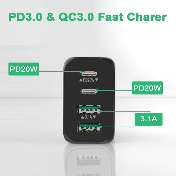 Набір зарядних пристроїв USB-C 40W 2 шт. з підтримкою PD3.0 та QC3.0 для iPhone, iPad, Samsung, Xiaomi, Google. Білий (Чорний)