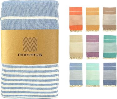 Великий пляжний рушник MOMOMUS Fouta XXL 200x200 см з бахромою, бавовна, блакитний