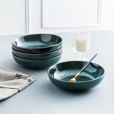 Набір супових тарілок UNICASA, 4 шт, порцеляна, 16 см, 740 мл, зелені